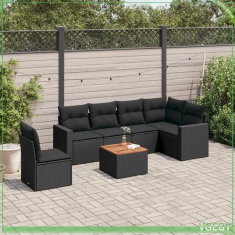 Salon de jardin - 7291712422249 - Résine tressée noir - Table acacia - Rangement intégré 7 pcs (1/5)