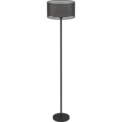 Lampadaire métal noir abat-jour bicolore interrupteur à pied