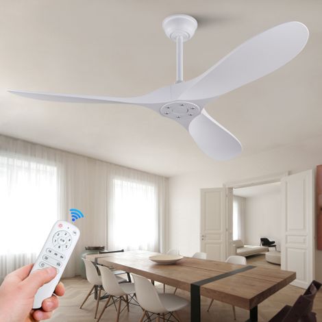 Ventilateur de plafond 132 cm, sans lumière, avec télécommande, moteur DC réversible, silencieux, minuterie, blanc (1/5)