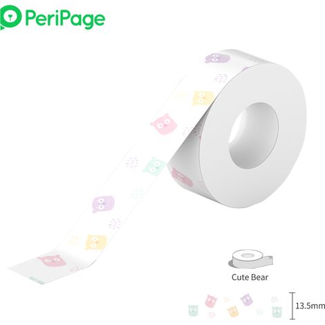 PeriPage 1 Rouleau Papier Étiquette Adhésif Motif Mignon Ruban Thermique Étiquette Nom Prix Code-Barres Maison Bureau BPA-free 13.5mm x 4.2m Imperméable Anti-huile Anti-déchirure pour PeriPage L1 Mini
