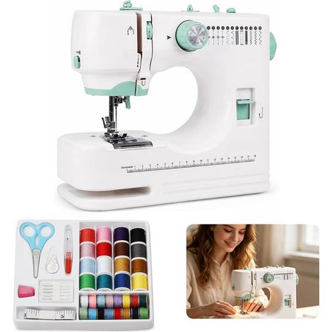 Mini machine à coudre électrique portable pour débutants et machine à coudre pour enfants à partir de 8 ans avec 12 programmes de couture, éclairage LED et kit d'accessoires complet de 42 (1/5)