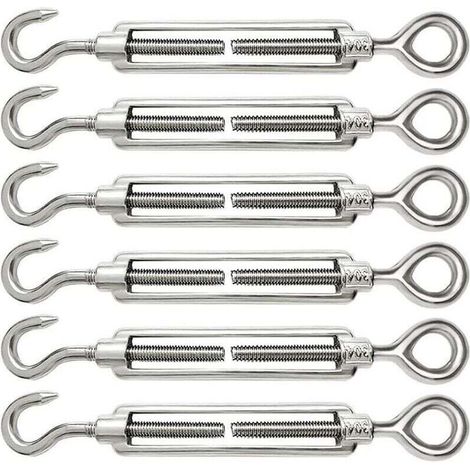 6 Pièces Tendeur Cable M6 Tendeur Cable Inox 304 Réglable Crochet de Ridoir et Oeil pour Tendeur de Fil Cable Acier Corde Crochet Tendeur Accessoires (1/4)