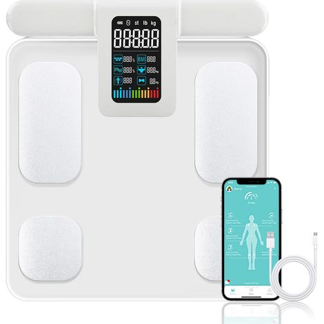 (Blanc, poids maximum 180 kg) Balance, 8 électrodes, haute précision, adaptée à la mesure de l'IMC et de la composition corporelle. (1/5)