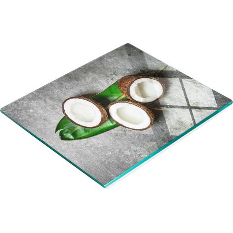 Tabla de cocina de vidrio templado con gr谩ficos decorativos, medio coco, 60x52 cm (1/5)