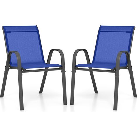 Set 2 sedie patio impilabili metallo braccioli Sedie pranzo tessuto traspirante Blu (1/4)