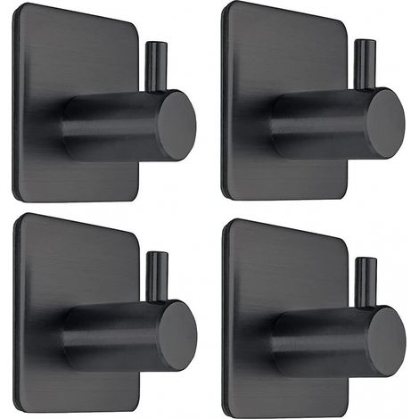 BEBUSINGOTO Schwarze selbstklebende Handtuchhaken für Küchen- und Badezimmertüren, 4er-Pack (1/5)