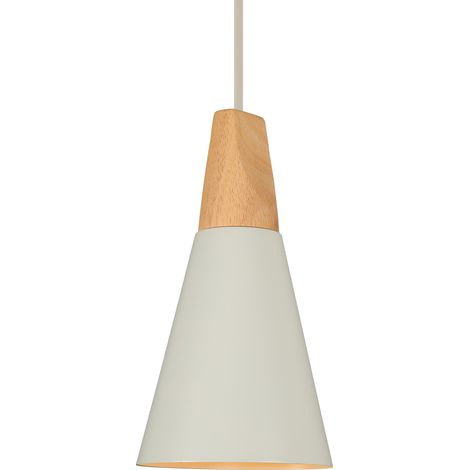 Industrielle Lustre Suspension en Fer et Bois Douille E27 Luminaire Style Nordique Abat-jour pour Chambre Salon Cuisine Blanc (1/5)