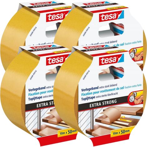 Cinta adhesiva de doble cara extrafuerte para alfombras Tesa, 10 m x 50 mm x 4