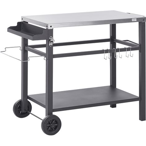Carrito de cocina de jardín con ruedas carrito de servicio exterior encimera de acero inoxidable negro Spiazzi