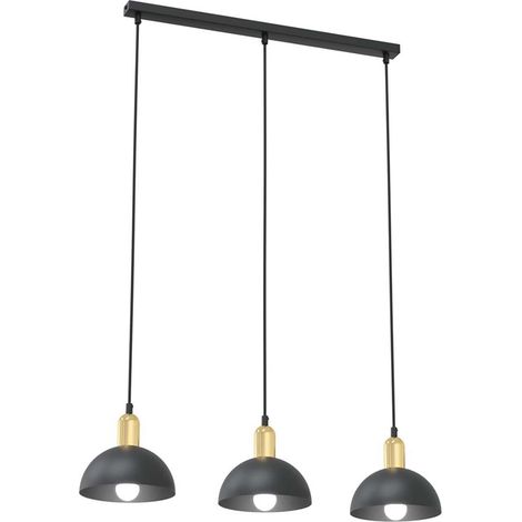 Lampadario 3 Luci Moto In Acciaio Nero E Oro Diffusori A Cupola (1/2)