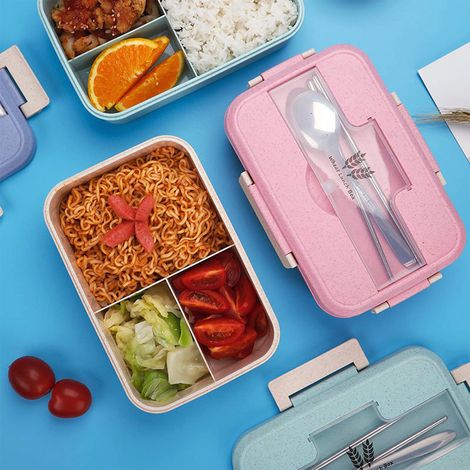 Boîte à lunch isotherme (1200 ml) avec cuillère et baguettes - convient aux adultes, aux enfants et aux étudiants - rose scandinave. (1/4)