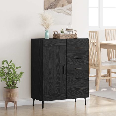 Buffet chêne noir avec tiroir, étagères et porte à charnières en bois d’ingénierie et fer 69,5 x 34 x 90 cm - PANGIVO (1/5)