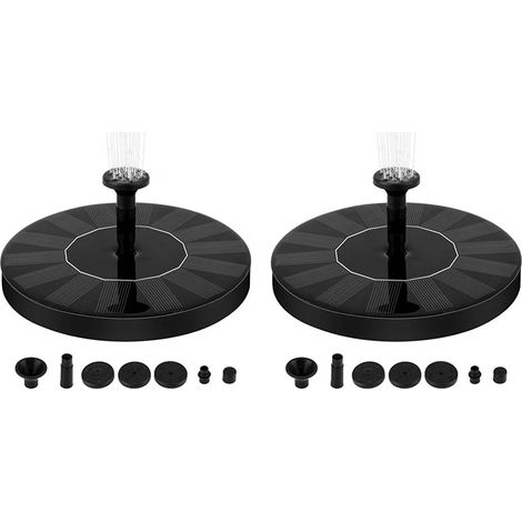 Lot de 2 fontaines solaires flottantes, noires, avec pompe à oxygène automatique pour bain d'oiseaux, bassin et jardin. (1/5)