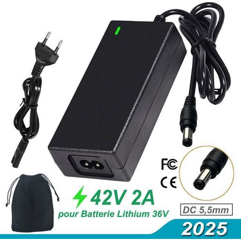 Chargeur trottinette electrique 42V 2A, Chargeur Batterie Vélo électrique 36V Lithium Adaptateur Universel, avec Sac de Rangement (1/4)