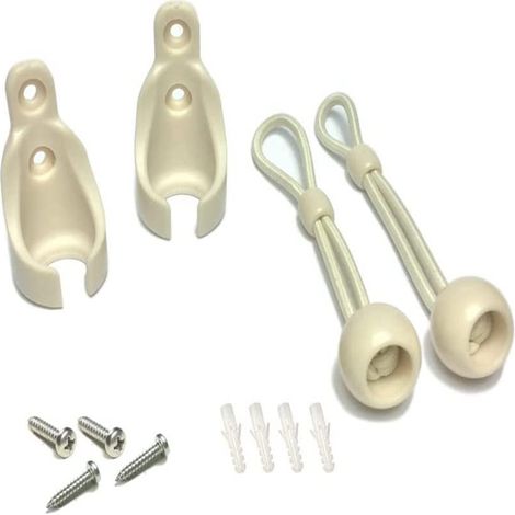 Beige Rollo-Vorhang, winddichte Schnallen, elastisches Band, winddichte Kugelverriegelung mit Schrauben und Gummistopfen (1/5)