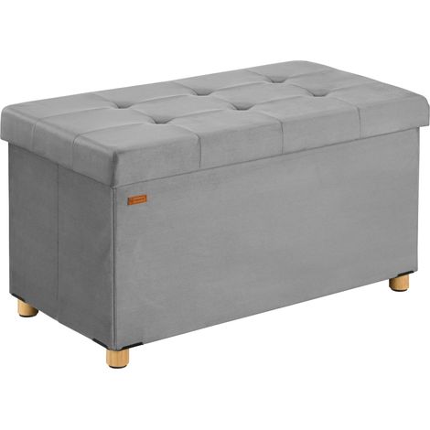 CASARIA® Sitzbank mit Stauraum Samt inkl. Boxen & Füßen Faltbar Sitzbank 300kg Belastbar 76cm Truhe Wohnzimmer Schlafzimmer Flur Truhenbank Bank  Grau M