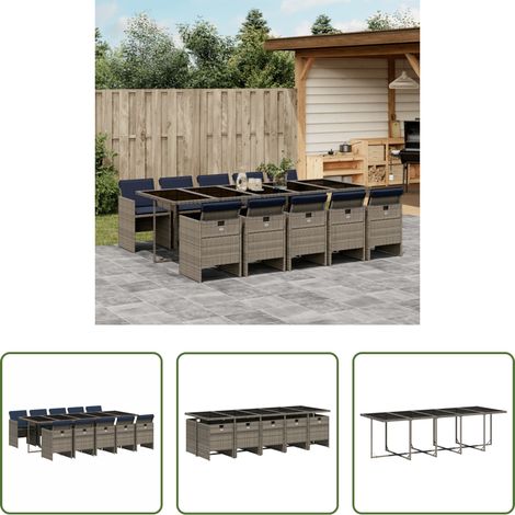 Gartenmöbel - 11-teiliges Garten-Ess-Set mit Kissen, grau, Polyrattan (1/5)