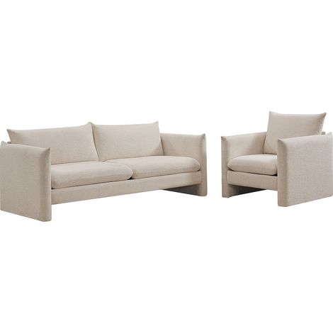 Divano 3 posti e poltrona in tessuto ciniglia beige - GORAZI (1/5)