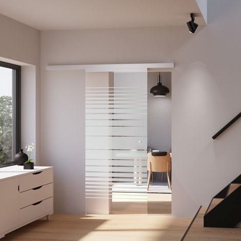 Schulte – Porte coulissante intérieure 88 x 203 cm – Verre de sécurité 8 mm – Rail en aluminium – Système coulissant silencieux