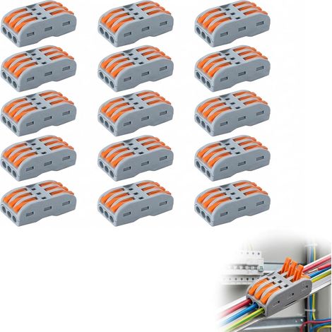 15 Pièces Bornes de Connexion Rapide SPL-3C, Connecteurs Rapide 3 Entrées 3 Sorties Avec Levier, Cosses et Kits, Conducteur Compact Fils Connecteurs pour Câbles 0,08-4 mm², pour Voiture, LED Co (1/5)