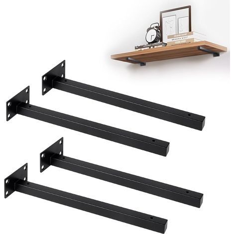 4 Pcs Équerre Étagère, 30 cm Support Etagere Murale, Industrielle Support d'étagère Mural Rétro, Supports D'étagère Murale à Tubes, Support Flottant Industriels, Capacité de Charge 40k (1/4)