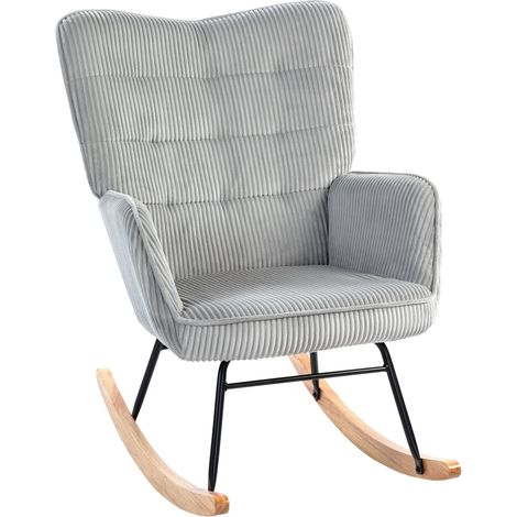 Schaukelstuhl, Schaukelsessel mit Kordoptik, Armlehne, Sessel mit Holzkufen, Relaxsessel für Wohnzimmer, Schlafzimmer, Hellgrau