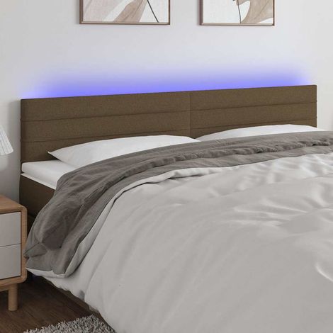 Tête de lit LED marron foncé en tissu 160 x 5 x 78/88 cm, 2 bandes LED - PANGIVO (1/5)