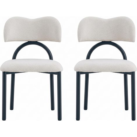 FurnitureR Lot de 2 chaises beige en tissu avec assise rembourrée et structure métal noir (1/5)