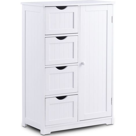 COSTWAY Badschrank mit 4 Schubladen & 1-türigem Schrank, verstellbare Ablage, Beistellschrank, 55 x 30 x 81 cm, Weiß