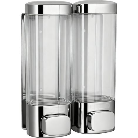 Soavoa Distributeur Savon Double CD-2063 Argent Métallisé Anti-Fuite Pompe Ergonomique Mural Salle de Bain Lot de 2 (1/4)