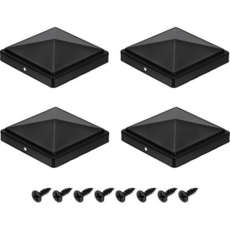 4Pcs Caps Pour Poteaux De Clôture, 100mm/3.94-inch Caps Carrés Pour Colonnes, Caps Pyramidaux En Fer Imperméables Avec Vis Pour Clôtures En Métal Ou En Bois, Mailbox, Patio, Noir (1/5)