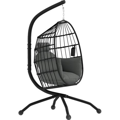 Poltrona Sospesa Amaca a Uovo 120x88x192 cm con Gancio Regolabile in Acciaio Nero e Grigio (1/5)