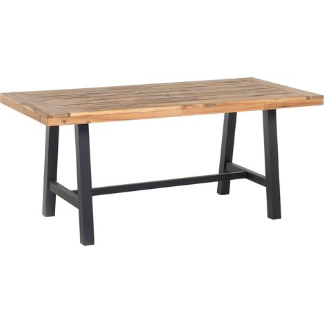 Mesa de comedor de madera de acacia clara y negro 170 x 80 cm para exterior o interior Scania (1/5)