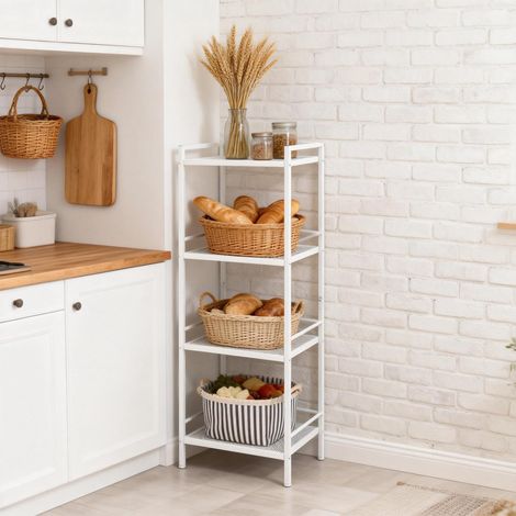 Étagère sur Pied à 4 étages en métal Robuste - Design Industriel - Installation Facile pour Garage, Cuisine, Bureau, bibliothèque, Coin - 39 x 30 x 112 cm - Blanc (1/3)