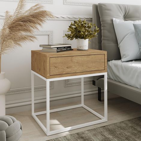 AX LIVING Nachttisch Kommode Aleio 45 cm Eiche Wotan, weißes Gestell (1/5)