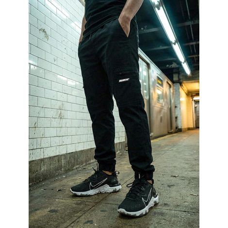 Pantaloni cargo jogger Jigga Wear Stripe Zip neri taglia M (1/5)