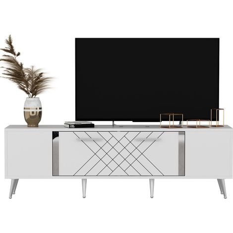 Porta TV in legno "Detas" - 150 x 35 x 48 cm - Argento