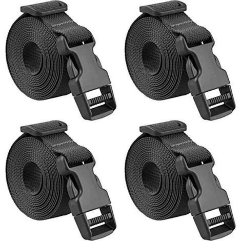 Sangle à boucle rapide 4 pièces 25 mm noir, sangle de valise à cliquet plastique pour arrimage bagage, fixation pratique 188 cm (1/4)
