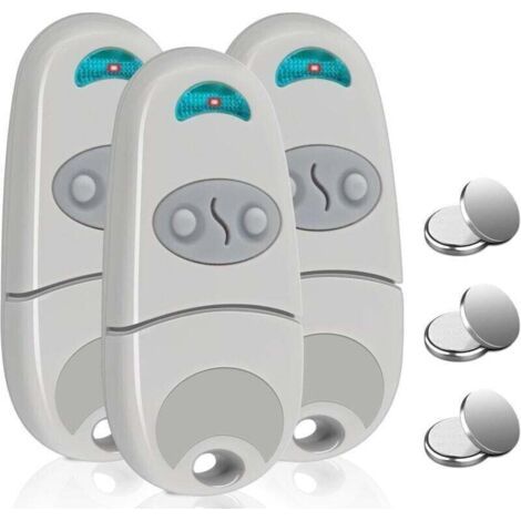 Telecommande Porte de Garage, Telecommande Portail, 2 Canaux, 433,92 MHz, Compatible avec 433MHz Telecommande EV, NA, EE, Lot de 3- Blanc
