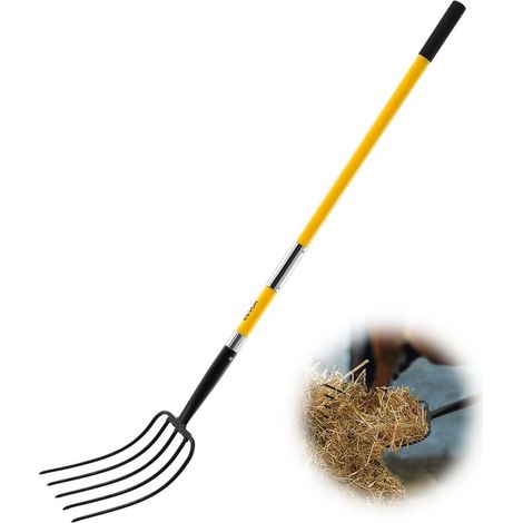 145 cm Fourche de Jardin à 5 Dents Fourche à Foin pour Déplacer Paille et Ramasser Feuilles Outil pour Jardinier (1/5)