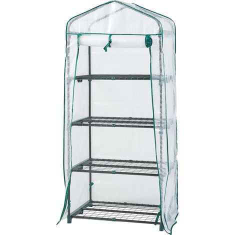 Gewächshaus Chaam mit 4 Ablagen 158x69x49cm Weiß [en.casa]
