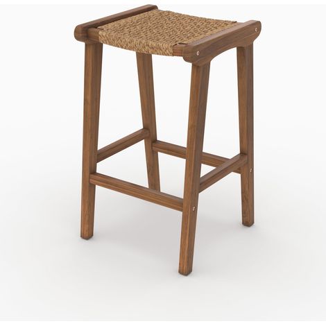 Tabouret pour îlot central 66 cm en teck vernis et tissage synthétique - Omaha