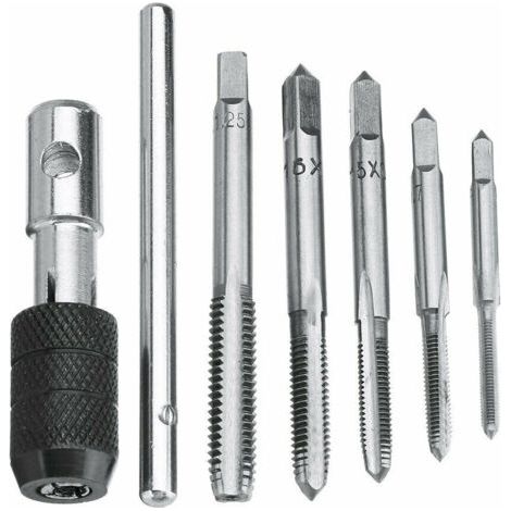 5Pcs Tarauds à Goujure Droite à Main Métrique Assortiment M3 M4 M5 M6 M8 avec 1Pc Clé Réglable, Ensemble de Taraudage à Filetage en Acier avec Tourne-à-gauche en T pour Filet Rapporté