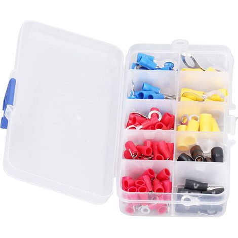 Jeu de 102 connecteurs électriques isolés à sertir, embouts de câble pour équipements, kit d'accessoires de cosses, bornes à anneau. (1/5)