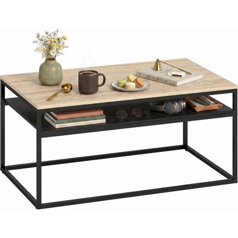 Table basse avec étagère, style industriel moderne, idéale pour le salon ou la chambre, 100 x 59 x 47 cm, chêne (1/5)