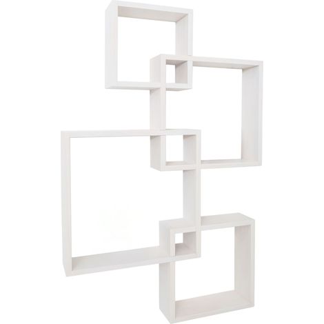 Mensola ripiani a muro parete HHG-711, scaffale sospeso design decorativo quadri cubi, 4 ripiani MVG, bianco