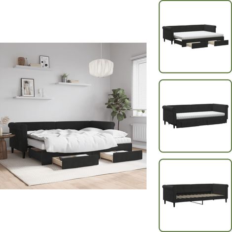 Cama de invitados - vidaXL Sofá cama nido con cajones terciopelo negro 80x200 cm - Sofá cama con cajones y colchón