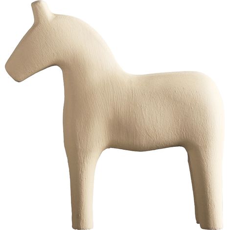 Figurine Cheval en Bois de Pin Peinte à la Main, Statue Équine Coloris Uni pour Décoration Bureau ou Salon, Style Minimaliste (1/5)