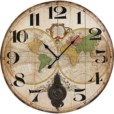 Orologio da parete rotondo in MDF con motivo a mappa vintage (1/5)
