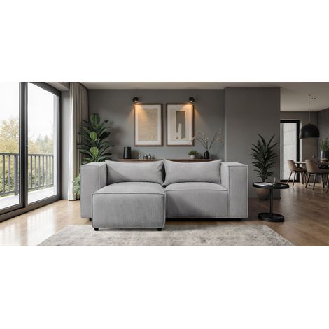 Ecksofa Designersofa NEVIO XS in Stoff Lincoln Grau Ottomane Links (1/4)